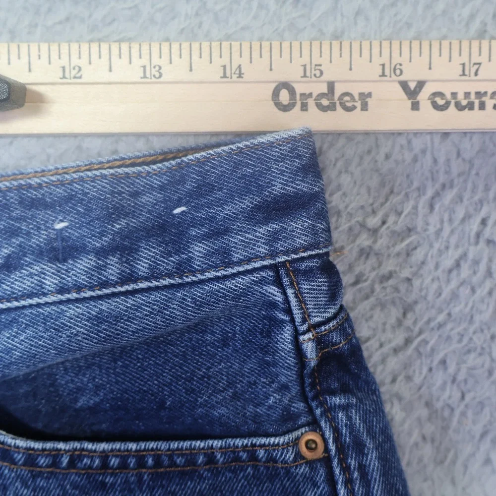 Madewell The Brynn Long Short Blue Denim Raw Hem Button Fly Shorts Womens 26